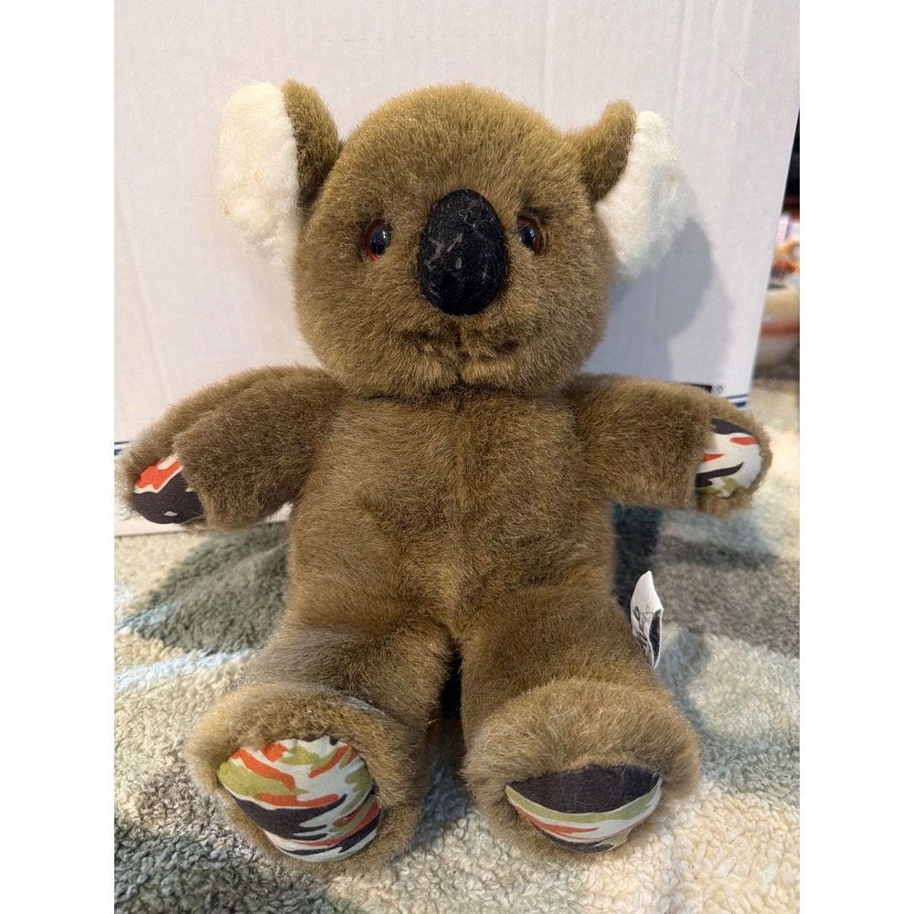 Vintage Russ Berrie Kuko Koala Plush Brown Camouflage Paws 7557 Korea 80s Toy